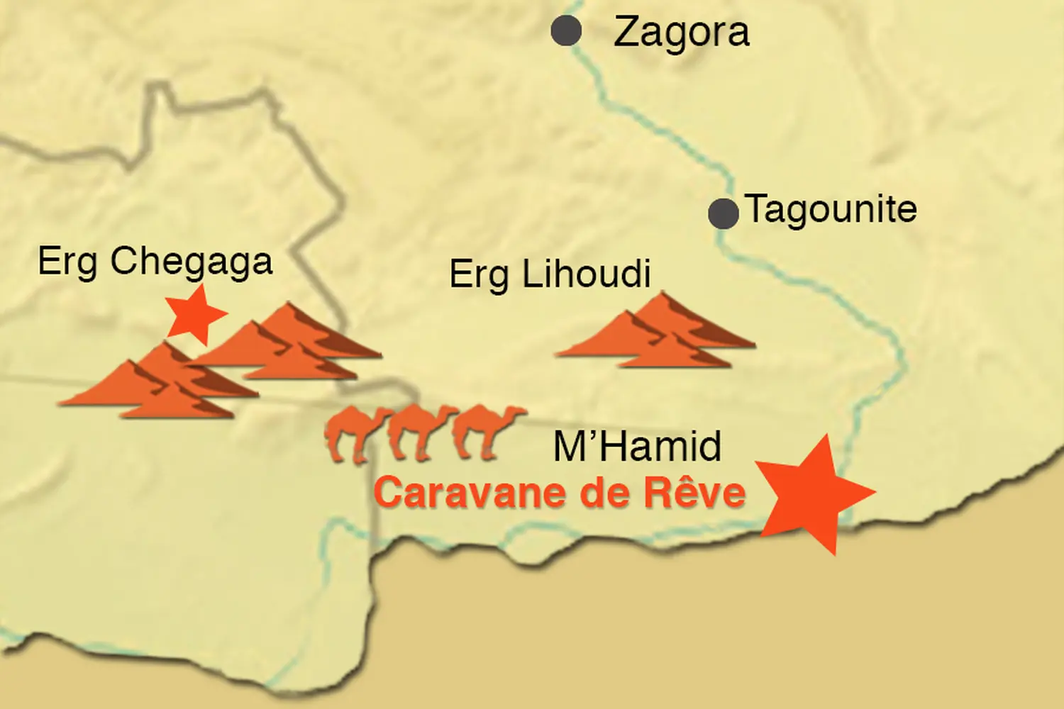 Caravane de Rêve – Karte der Wüstentour