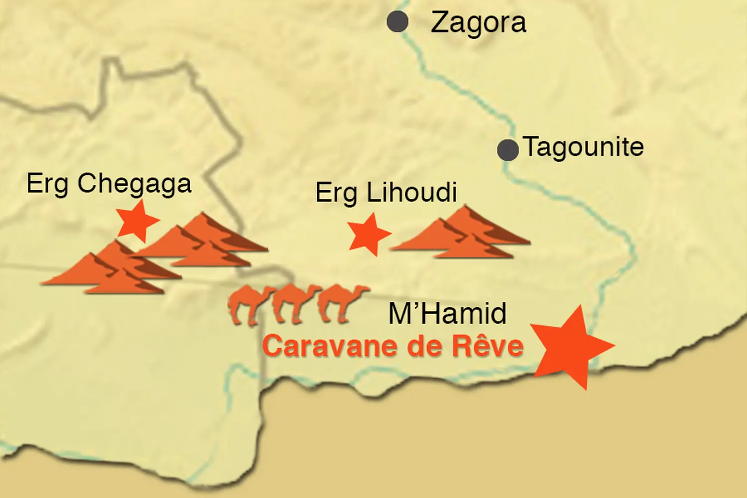 Caravane de Rêve – Karte der Wüstentour