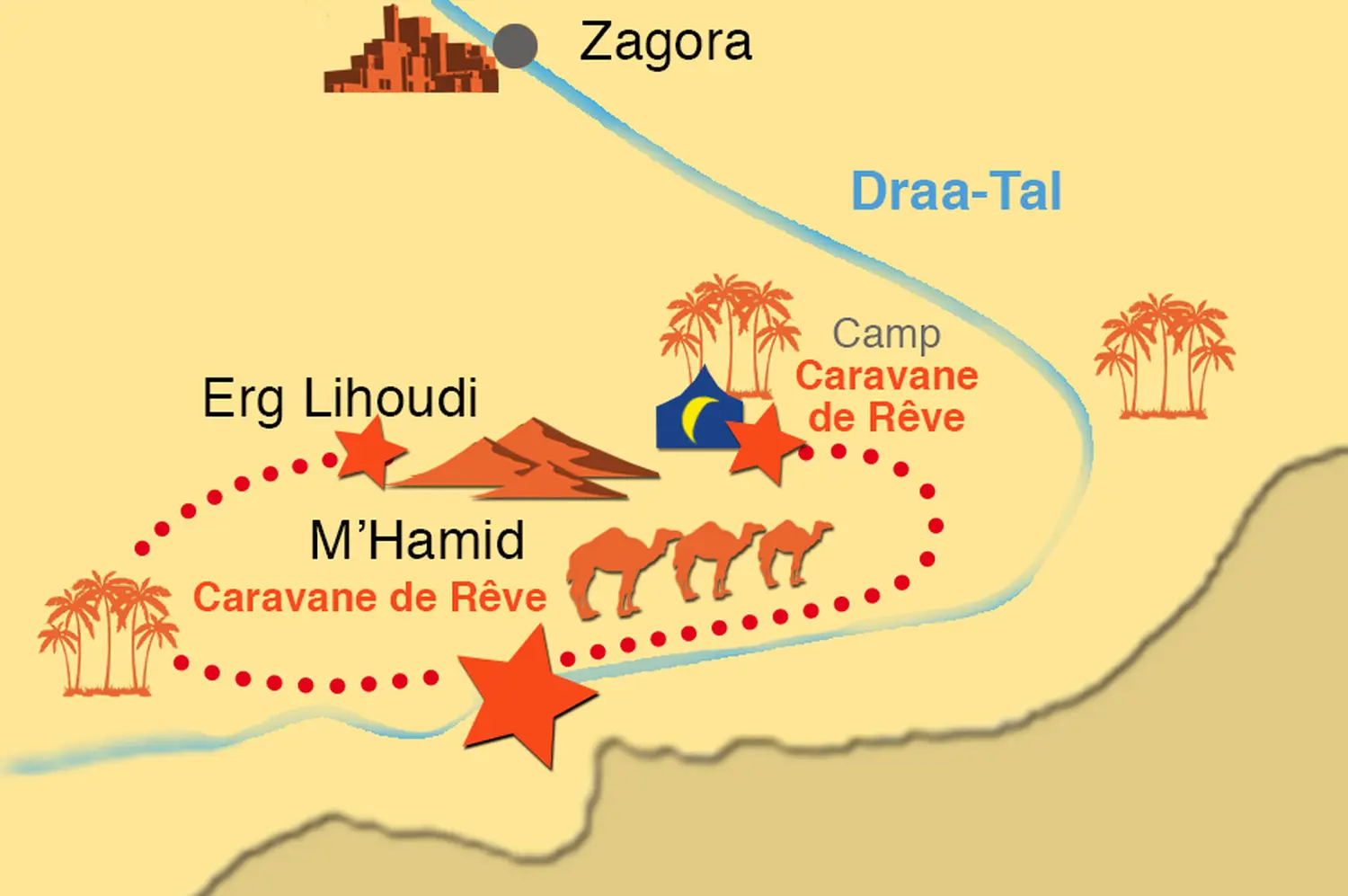 Caravane de Rêve – Karte der Wüstentour