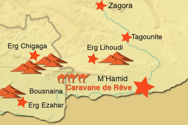 Karte Touren mit Caravane de Rêve ab M'Hamid