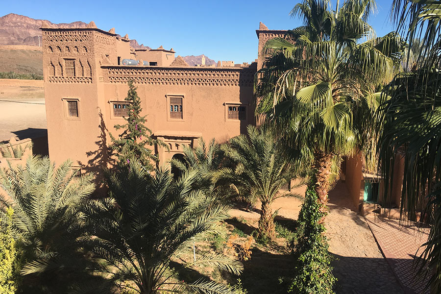 A Kasbah with palm trees