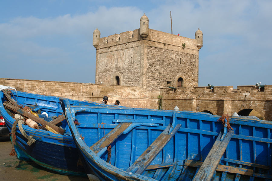 The harbour with blue boats in Essaouira