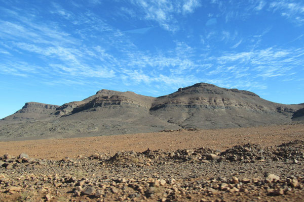 Blue sky over mountain formation of the Anti Atlas. Quarzazate