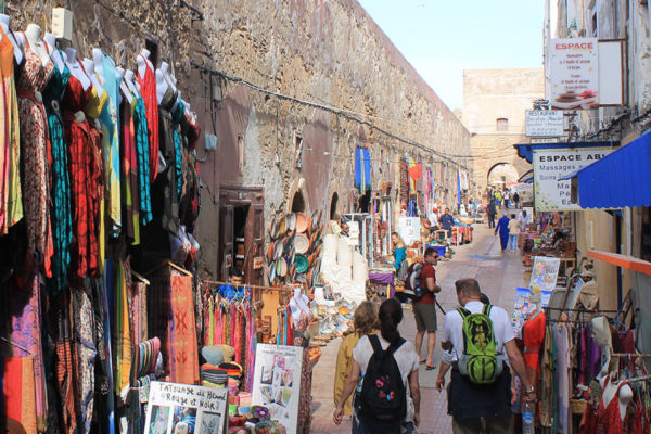 City wall of Essaouira with shops